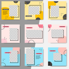 Wall Mural - 9 Set bundle of editable abstract square banner layout template. Colorful color in yellow, pink, blue. Suitable for social media post, stories, flyer.
