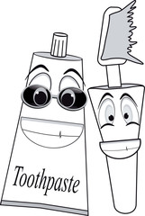 Wall Mural - cartoon toothbrush and toothpaste on a white background