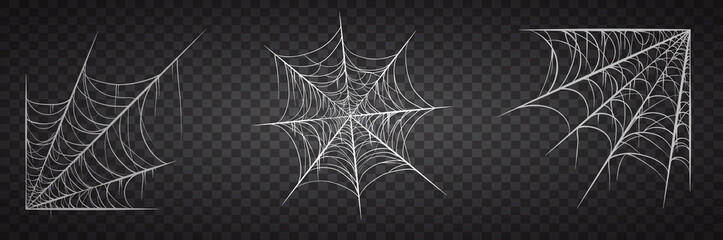 spiderweb set, isolated on black transparent background. cobweb for halloween, spooky, scary, horror