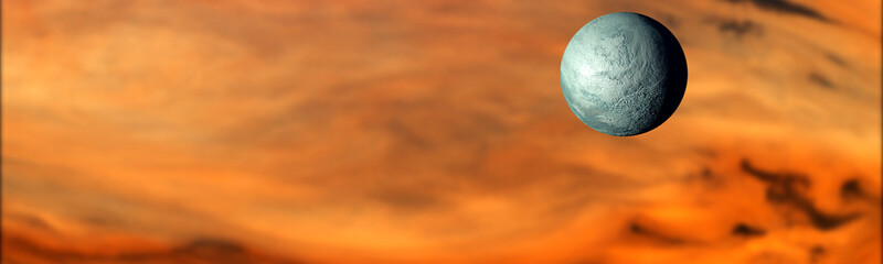 Wall Mural - moon orbiting a gas giant concept, with swirling orange clouds and storms panoramic