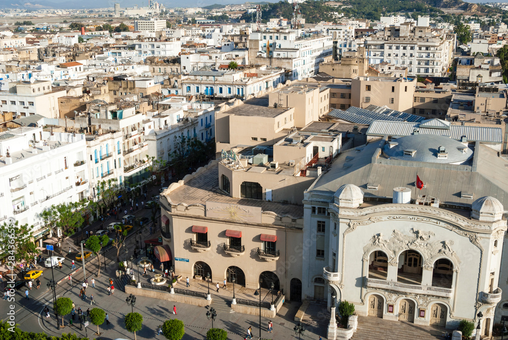 Municipal Theatre, Avenue Habib Bourguiba, Tunis, Tunisia, North Africa - obrazy, fototapety, plakaty 
