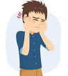 © Kakigori Studio - Man suffering from earache otitis infection having hearing problems with pain