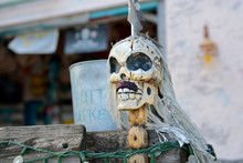 British Virgin Islands, Jost Van Dyke. Skull At Corsairs Beach Bar And Restaurant, Great Harbour