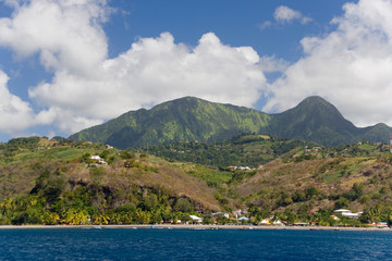 Canvas Print - MARTINIQUE. French Antilles. West Indies. Pitons du Carbet rise above town of Le Carbet.