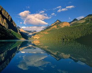 Canvas Print - Canada, Alberta, Lake Louise. Victoria Glacier reflects in the mirror-like waters of Lake Louise, in Alberta, Canada's Banff NP, a World Heritage Site.