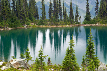 Sticker - Canada, British Columbia, Revelstoke National Park. Rain dots Lake Eva. 