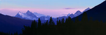 Canada, British Columbia, Mt Terry Fox. Mount Terry Fox Turns Periwinkle In The Settling Dusk, British Columbia, Canada.