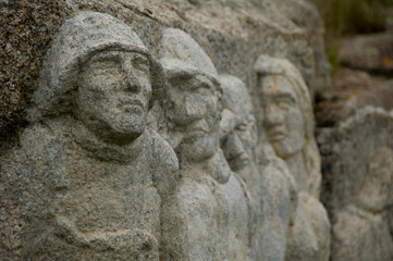 Sticker - Canada, Nova Scotia, Peggy's Cove. Fisherman's Monument - rock carving by William DeGarthe.