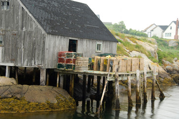 Wall Mural - Canada, Nova Scotia, Peggy's Cove. Lobster traps on typical wooden dock.