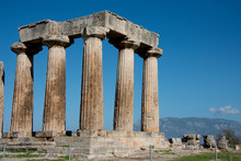 Greece, Corinth, Ancient Corinth. Once The Wealthiest City In Greece, St. Paul Introduced The City To Christianity. Doric Temple Of Apollo, C. 540 B.C..