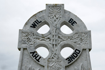 Sticker - Ireland, County Mayo, Murrisk. Detail of message on Celtic cross.