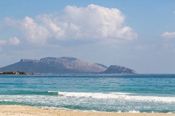 Wall Mural - Italy, Sardinia, Waves from the Mediterranean breaking on the beach.