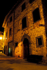 Sticker - Italy, Tuscany, Siena, Chianti, Radda. Medieval street at night.