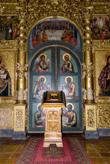 Wall Mural - Russia, Golden Ring city of Uglich located on the Volga. Cathedral of Our Savior's Transfiguration. Ornate gold altar.