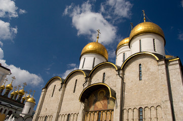 Sticker - Russia, Moscow, The Kremlin. Cathedral of the Assumption (aka Uspensky sobor) founded in 1326. Southern entrance with fresco painting of Mother of Christ with arch-angels Gabriel & Michael.