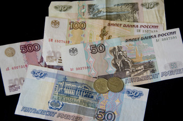 Sticker - Russia - Russian currency, the Rouble bills and coins.