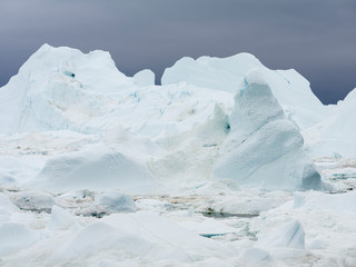 Poster - Ilulissat Icefjord also called kangia or Ilulissat Kangerlua at Disko Bay. The icefjord is listed as UNESCO World Heritage Site.