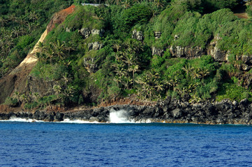 Sticker - South Pacific, British Overseas Teritory, Pitcairn Island. Rocky coastline.