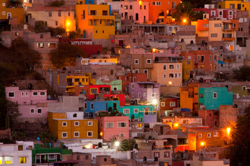 Wall Mural - Mexico, Guanajuato. The colorful homes and buildings of Guanajuato at night