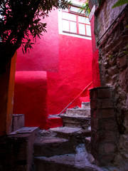 Mexico, Guanajuato, Colorful Back Alley stairs