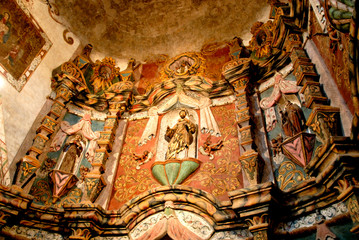 Sticker - USA, Arizona, Tucson. Mission San Xavier del Bac (aka White Dove of the Desert). Mission church interior.