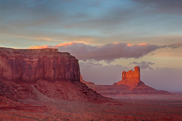 Wall Mural - Arizona, Monument Valley, Sentinel Mesa and Castle Butte, Sunset