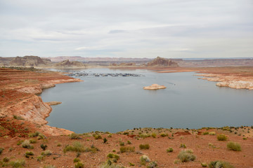 Sticker - USA, Arizona, Coconino County. Glen Canyon National Recreation Area with the Lake Powell Resort and Marina