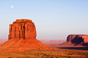 Wall Mural - USA, AZ, Navajo Reservation, Full Moon Rising Over Merrick Butte in Monument ValleyTribal Park at Sunset