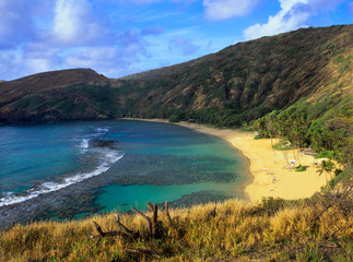 Sticker - Beautiful turquoise Hanauma Bay shimmers near Honolulu on Oahu in Hawaii.