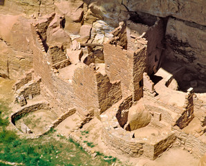 Poster - USA, Colorado, Mesa Verde NP. Cliff dwellings, such as Square Tower House in Mesa Verde NP, Colorado, were constructed in the late phase of the classic Pueblo Period and are a World Heritage Site.