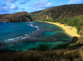 Wall Mural - Beautiful turquoise Hanauma Bay shimmers near Honolulu on Oahu in Hawaii.