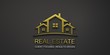 Real Estate Houses Gold Logo Design. 3D Rendering Illustration