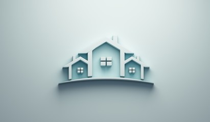 Wall Mural - Real Estate Houses Light Blue Logo Design. 3D Rendering Illustration