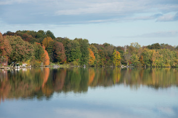 Poster - New York, Erie Canal. Early fall morning reflections on the Oswego Canal..