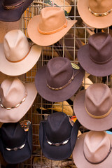 Canvas Print - NA, USA, New Mexico, Santa Fe, Plaza, Cowboy Hats on Display 