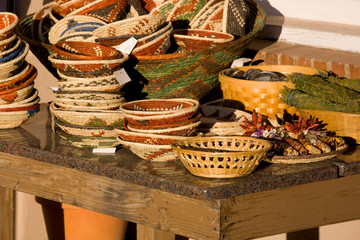 Poster - NA, USA, New Mexico, Santa Fe, Plaza, Woven Baskets on Display 