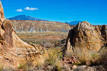 Wall Mural - USA, Utah, Fruita, Capitol Reef National Park, Waterpocket Fold and Henry Mountains from Top of Burr Trail Switchbacks