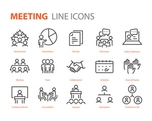 Wall Mural - set of meeting icons, such as seminar, classroom, team, conference, work, classroom