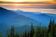 USA, Washington, Olympic National Park. Sunset View From Deer Park Looking North. 