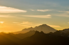 USA, Washington State, North Cascades. Mount Baker At Sunset, As Seen From Lookout Mountain Summit.