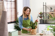 © New Africa - Young woman taking care of houseplant indoors. Interior element