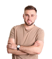 Poster - Portrait of handsome happy man on white background