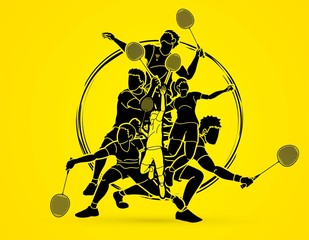 Wall Mural - Badminton players cartoon sport graphic vector.