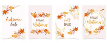 Collection Of Autumn Background Set With Gold Geometric,leaves,flower,wreath.Vector Illustration For Invitation,postcard And Sticker.Editable Element