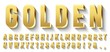 Golden 3D font. Metallic gold letters, luxury typeface and golds alphabet with shadows. Elegancy font abc and numbers, golden rich royal vip type letter. Isolated vector symbols set