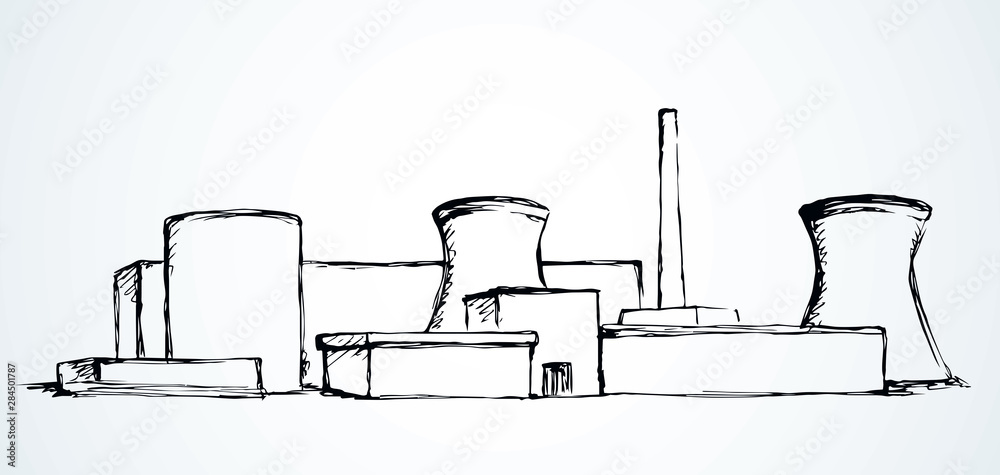 Nuclear power plant. Vector drawing Stock Vector | Adobe Stock