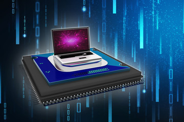 Poster - 3d render Laptop computer with microchips