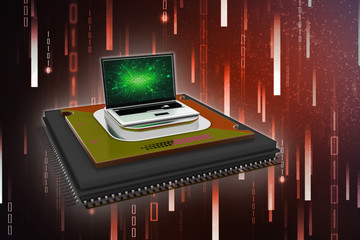 Poster - 3d render Laptop computer with microchips