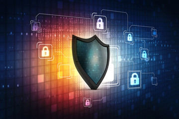 3d illustration Security concept - shield on digital code background