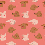 Fototapeta Pokój dzieciecy - Seamless pattern with cute Dogs. Vector texture with Dog's heads. Hand drawn doggy background.